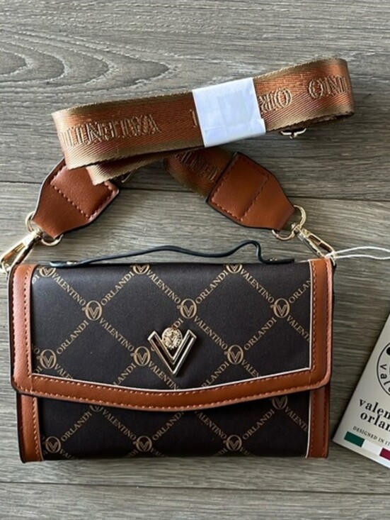 Valentino Orlandi Handbags - Valentino Orlandi Brown & Tan Logo Crossbody Bag. MSRP $159 NWT.